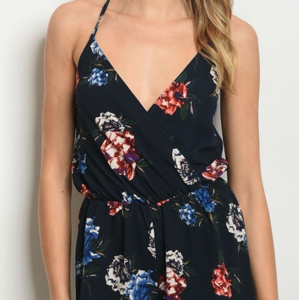 Navy Floral Romper - Picture 3 of 4